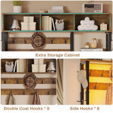 Itaar Hall Tree with Bench and Shoe Storage, 7-in-1 Entryway Bench with Coat Rack, 3 Storage Cubbies, 3 Storage Shelves, 17 Coat Hooks, 2 Fabric Drawers (Rustic Brown) Itaar