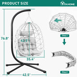 YITAHOME Hanging Egg Chair with Stand Swing Chair Wicker Indoor Outdoor Hammock Egg Chair with Cushions 330lbs for Patio, Bedroom, Garden and Balcony, Single, Light Gray YITAHOME