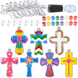Poen 28 Sets Religious Cross Suncatchers Craft Kits for Kids DIY Christian Window Paint Art Kit Sunday School Sun Catcher Ornaments Decor for Kids Classroom Vbs Activities Party Favors Poen