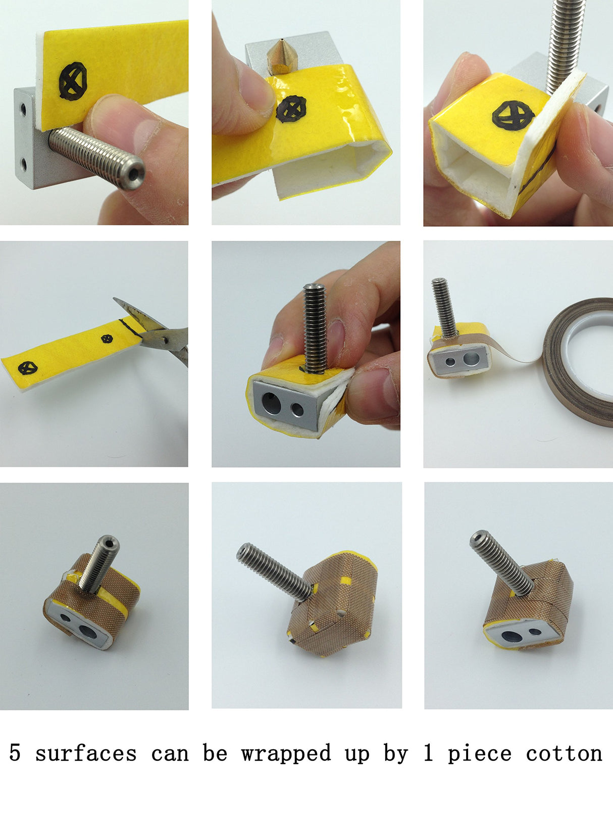 Kweiny Heat Insulation Cotton 10PCS and PTFE High Temp Tape for 3D Printer Makerbot Hotend kweiny