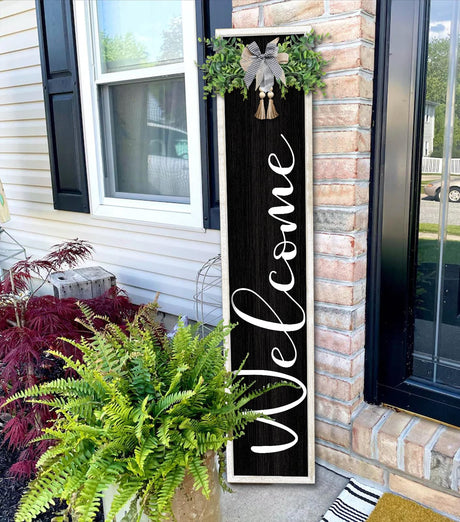 Welcome Sign for Front Porch Standing 45"X9" Large Outdoor Decor Rustic Vertical Leaner Wood Frame Porch Tall Welcome Signs for Farmhouse Outside Front Door Wall Decorations (White Black) Surfapans