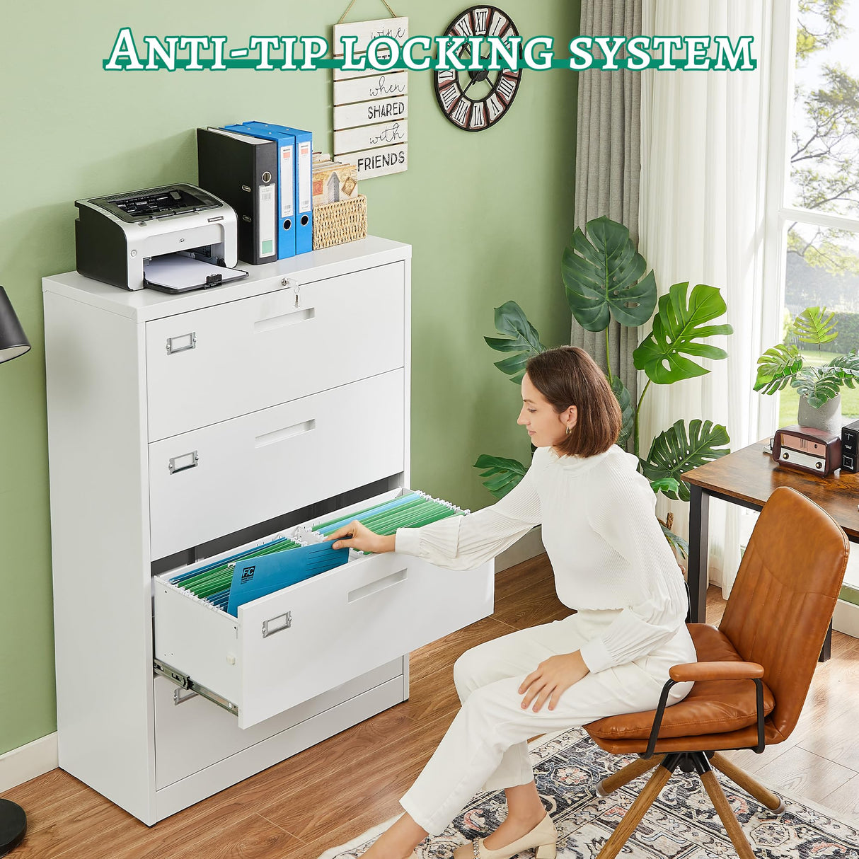 Letaya 4 Drawer File Cabinet with Lock, Metal Lateral Filing Cabinet Wide Office Organization Storage for Home Office Hanging Letter/Legal/F4/A4 (White-Requires Installation) Letaya