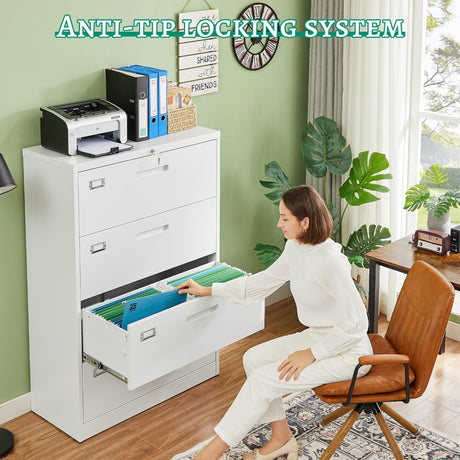 Letaya 4 Drawer File Cabinet with Lock, Metal Lateral Filing Cabinet Wide Office Organization Storage for Home Office Hanging Letter/Legal/F4/A4 (White-Requires Installation) Letaya