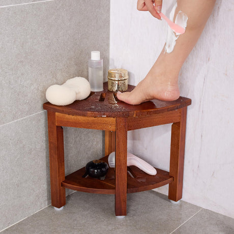 HouseJoy Corner Shower Bench with Shelf, Corner Shower Stool for Shaving Legs, Shower Foot Rest Waterproof Bathroom Bench -Bath Seat, Spa Foot Rest Shaving Stool Corner HouseJoy
