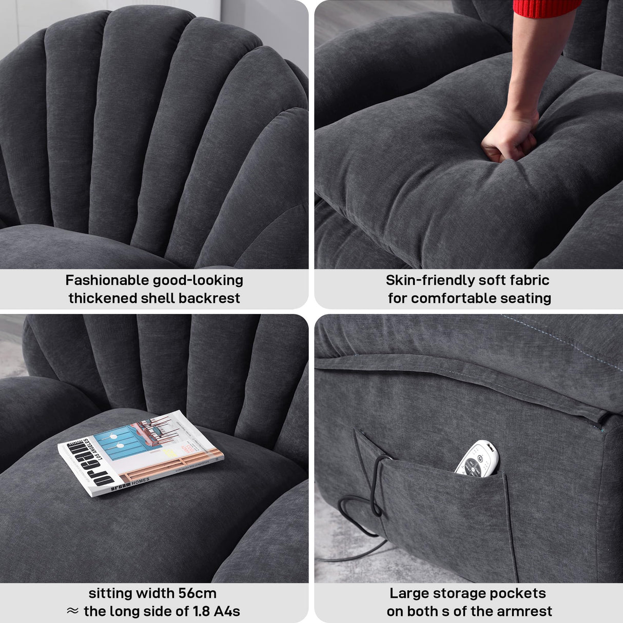 HOMYEDAMIC Recliner Chair Rocker Swivel, Comfortable Soft Fabric Shell Shape with Storage 360 Swivel Manual Big Tall Single Reclining Sofa for Adults Living Room Bedroom (NMH-Grey) HOMYEDAMIC