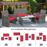 Shintenchi 4 Piece Patio Ratten Set Outdoor Furniture Set Wicker Conversation Set with Cushions and Tempered Glass Tabletop,Red Shintenchi