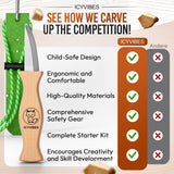 Premium Wood Carving Kit - 9pcs Whittling Knife Set for Beginners Craft Projects Gloves Chisel Pocket Friendly Working Tools Leather Perfect for Gifts and Creative Bowl Sharpener ICYVIBES
