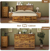 AMERLIFE Farmhouse Murphy Bed, Full Size Wooden Cabinet with Charging Station and Storage Drawer for Bedroom/Office/Guest Room, Rustic Brown AMERLIFE