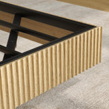 Tatub Natural King Floating Bed Frame with LED Lights, Modern Fluted Oak Platform Bed Frame Floating, Heavy Duty Metal Slats, No Box Spring Required Tatub