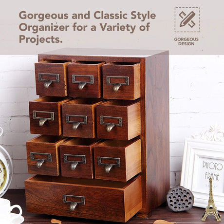 Card Catalog Traditional Solid Wood Small Chinese Medicine Small Curio Cabinet l Vintage Retro Look Tea Storage Organizer Apothecary Drawer Dresser l Primo Supply