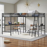 INCLAKE L Shaped Metal Loft Bed with 2 Desk, Twin Size Loft Bed with Safety Guardrail and 2 Ladder, Heavy-Duty Steel Frame Corner Twin Bed for Girls Boys Teens, Black INCLAKE