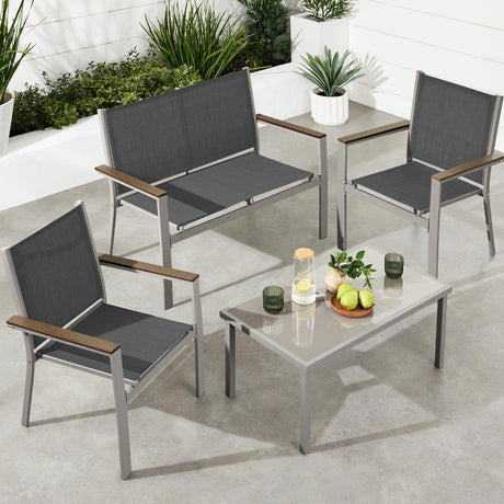 Best Choice Products 4-Piece Outdoor Textilene Patio Conversation Set, Backyard Furniture w/Loveseat, Coffee Table, Steel Frame - Taupe/Charcoal Best Choice Products