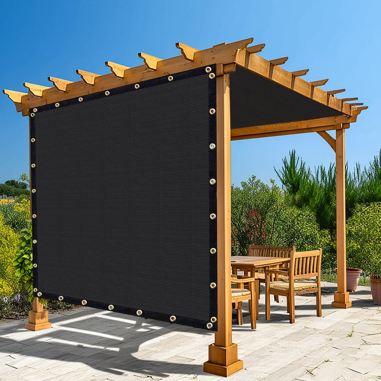 Amagenix 90% Pergola Shade Cover 7'X 20' Black Sun Shade Cloth with Grommets GN07 for Outdoor Garden Patio Porch, Commercial Grade 200 GSM - Cable Zip Ties Included (We Customized) Amagenix