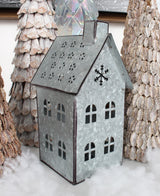Sweet Summer Living Tabletop Farmhouse Decor, Tin Houses, Christmas Display Village House 9 Inch Height X 5.25 Inch Width X 4.5 Inch Length Metal Galvanized Antique Gray Sweet Summer Living