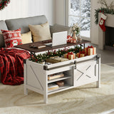 WLIVE Lift Top Coffee Table, 39.4" Farmhouse Coffee Table with Large Hidden Storage Compartment, Sliding Barn Doors, Modern Wood Center Table for Living Room, Office, White WLIVE