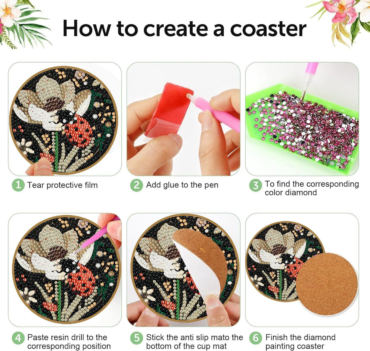 8 Pcs Insect Diamond Art Painting Coasters Kits,Moth Dragonfly Bee Coaster with Holder for Adults, Non-Slip DIY Dot Paint Craft Kits,5D Full Drill DIY Diamond Dot Gem Art Kit Home Decor Arts Craft NEGEKFKX