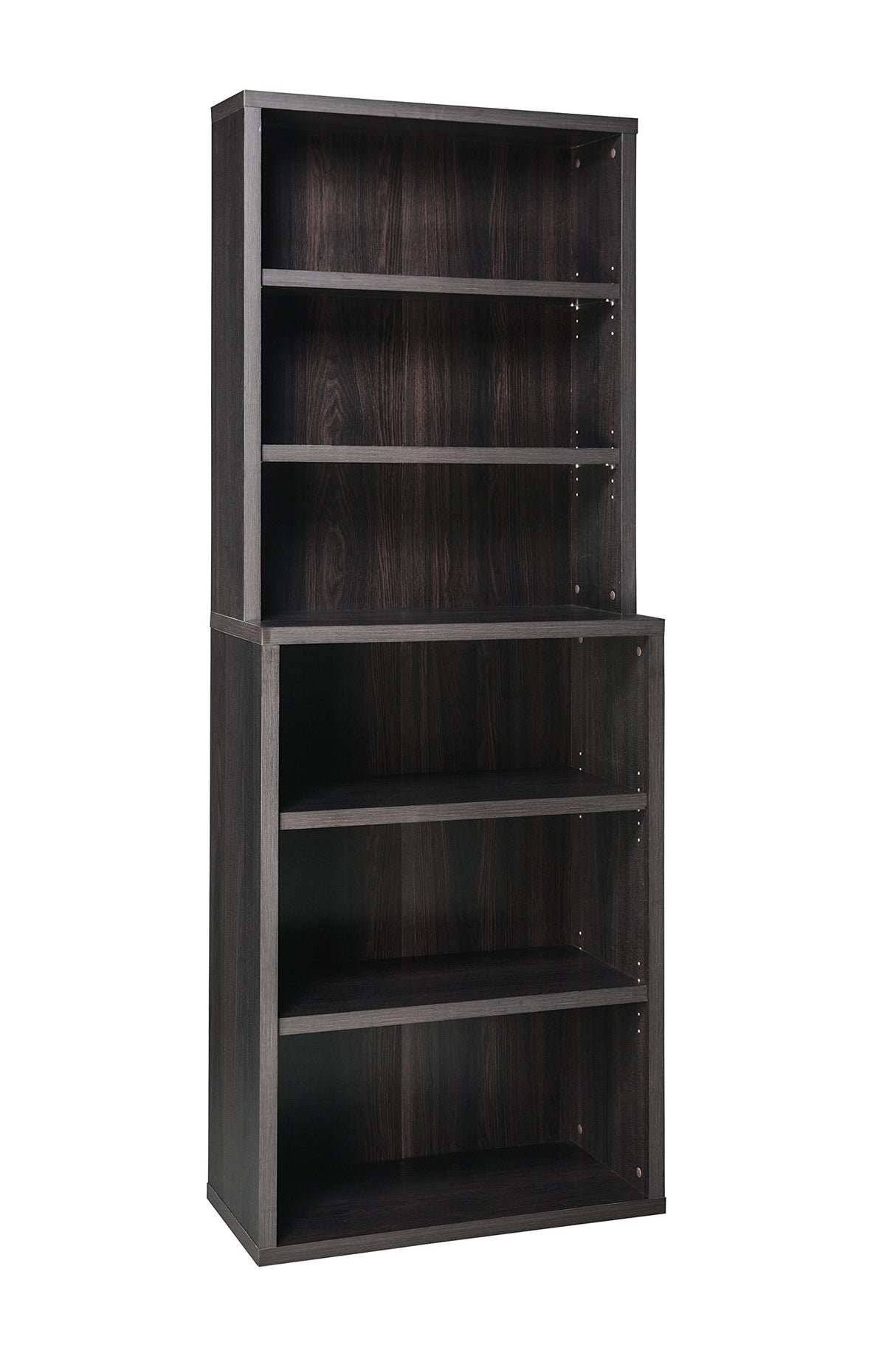 ClosetMaid Bookshelf Tiers, Adjustable Shelves, Tall Bookcase Sturdy Wood with Closed Back Panel, Black Walnut Finish, 6-Shelf Hutch ClosetMaid