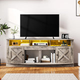 DWVO TV Stand for 75/80 Inch TV, Entertainment Center, LED Light Media Console, TV Cabinet with Barn Doors and Power Outlet for Living Room, Washed Grey DWVO