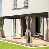 DOMI 10x12FT Lean to Gazebo with Aluminum Frame, Outdoor Hardtop Wall Mounted Gazebo with Sloping Galvanized Steel Roof, Netting Curtain for Deck, Porch, Backyard domi outdoor living