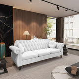AVZEAR 3-Piece Living Room Sectional Sofa Set, Mid-Century Modern Chesterfield Upholstered Velvet Sofa Couch, Classic Tufted Button White Couch with Nailhead Trim for Living Room, Office (White) AVZEAR