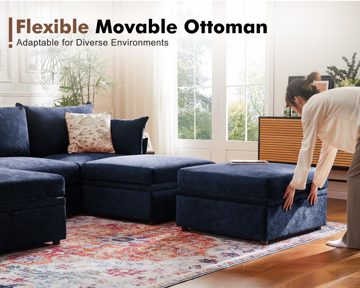 ABCASA Modular Sectional Sofa, L Shaped Couch Set for Living Room, 3-Seater Comfy Cloud Couches with Movable Storage Ottoman,DIY Combination,1400lb Capacity - Chenille Blue ABCASA