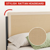 GAOMON Queen Size Bed Frame with Natural Rattan Headboard & Solid Wood Footboard - Under Bed Storage Space, Quiet Noise-Free Design, No Box Spring Needed,Oak GAOMON