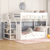Harper & Bright Designs Full Over Full/Futon Bunk Beds with Stairs, Built-in Small Shelf, and 3 Drawers, Bottom Bed can be Converted into Daybed, Solid Wood Convertible Bunk Bed Frame (White) Harper & Bright Designs