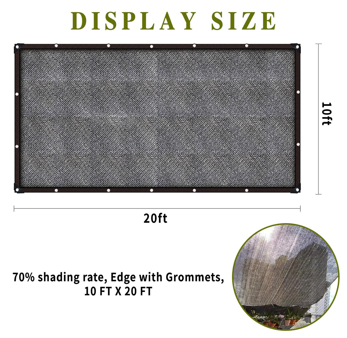 Shade Cloth，70% Garden Sun Shade Cloth Mesh Tarp，10 x 20 FT Black Sun Shade Net, pergola Shade Cover with Grommets，for Outdoor Sun Shade Cover，Plant Cover Patio Canopy ，Greenhouse WFAUIBR