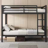 Feonase Metal Bunk Bed Twin Over Twin with Ladder and High Guardrail, Heavy-Duty Bunk Bed Frame with Metal Slats, Noise Free, No Box Spring Needed, for Kids and Juniors, Black Feonase