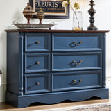 6 Drawers Dresser, Farmhouse Chest of Drawers with Charging Station, Refined Blue Finish Design, Modern Storage Dressers Organizer TV Stand for Bedroom, Living Room, Hallway, Indigo Blue LegacyAmerhome