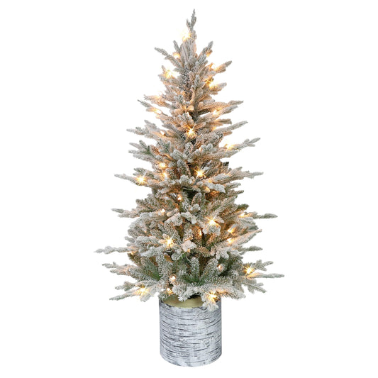 Puleo International 4.5 Foot Pre-Lit Potted Flocked Arctic Fir Artificial Christmas Tree with 70 UL-Listed Clear Lights