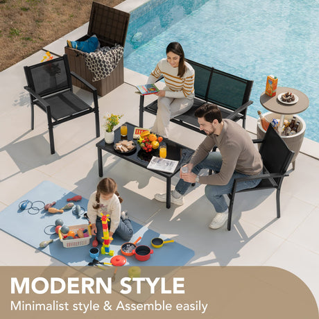Devoko 4 Pieces Patio Furniture Set Outdoor Garden Patio Conversation Sets Poolside Lawn Chairs with Glass Coffee Table Porch Furniture (Black) Devoko