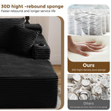 133" Oversized Cloud Boneless Sofa Couch with Chaise, Modern Corduroy U Shaped Modular Sectional Sofa with Deep Seat, Comfy Couch with Cupholders and Storage, No Assembly Required-Black VYNELITO