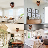 Farmhouse Flush Mount Ceiling Light Fixture, Rustic 3-Light Wood Strip Close to Ceiling Lights,Retro Vintage Red Oak and Black Kitchen Ceiling Lighting for Hallway Bedroom Entryway Living Dining Room Neechicx