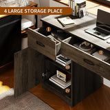 MaverickFurni Farmhouse Computer Desk with 2 Drawers & Storage Cabinet, Compact Home Office Desk for Small Spaces, Wooden Executive Desk for Study, Bedroom, Brown MaverickFurni