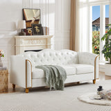 HITHOS 78" Leather Sofa Couch, Soft 3 Seater Sofa Couches for Living Room, Button Tufted Comfy Couch Modern Sofa with Upholstered Cushion, Gold Trim, Solid Wood Legs for Dorm Bedroom Apartment, White HITHOS