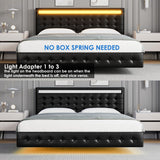 Keyluv Modern King Bed Frame with LED Lights and Upholstered Leather Headboard Keyluv