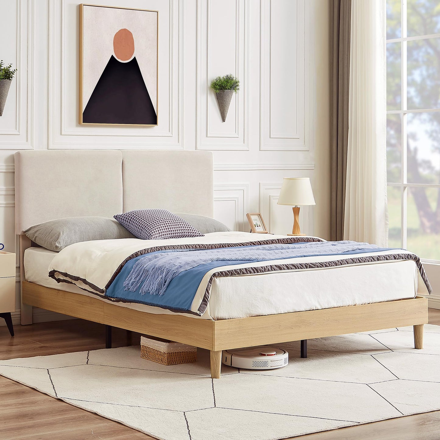 VECELO Adjustable Upholstered Full Bed Frame with Heavy-Duty Slats and Noise-Free Design - WoodArtSupply