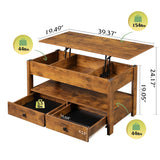 WLIVE Coffee Table, Lift Top Coffee Table with 2 Drawers, Large Storage and Open Shelf, Lift Tabletop for Living Room, Rustic Brown WLIVE