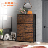 EnHomee 12 Drawer Dresser with Wooden Top and Metal Frame, Tall Fabric Dresser & Chest of Drawers for Bedroom Closet Living Room, Rustic Brown, 11.8" D x 34.7" W x 52.4" H EnHomee