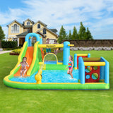 FBSPORT Inflatable Bounce House, 9 in 1 Water Slide with Blower, Bouncy House for Kids Indoor Outdoor Wet Dry Combo Water Bounce House with Football Shooting, Water Gun, Splash Pool, Bounce Area, Hose FBSPORT