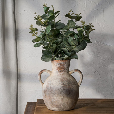 SIDUCAL Rustic Ceramic Farmhouse Flower Vase with 2 Handles, Whitewashed Terra Cotta Vase, Decorative Pottery Flower for Home Decor, Table, Living Room, Shelf Decor, 7.3 Inch, Terra SIDUCAL