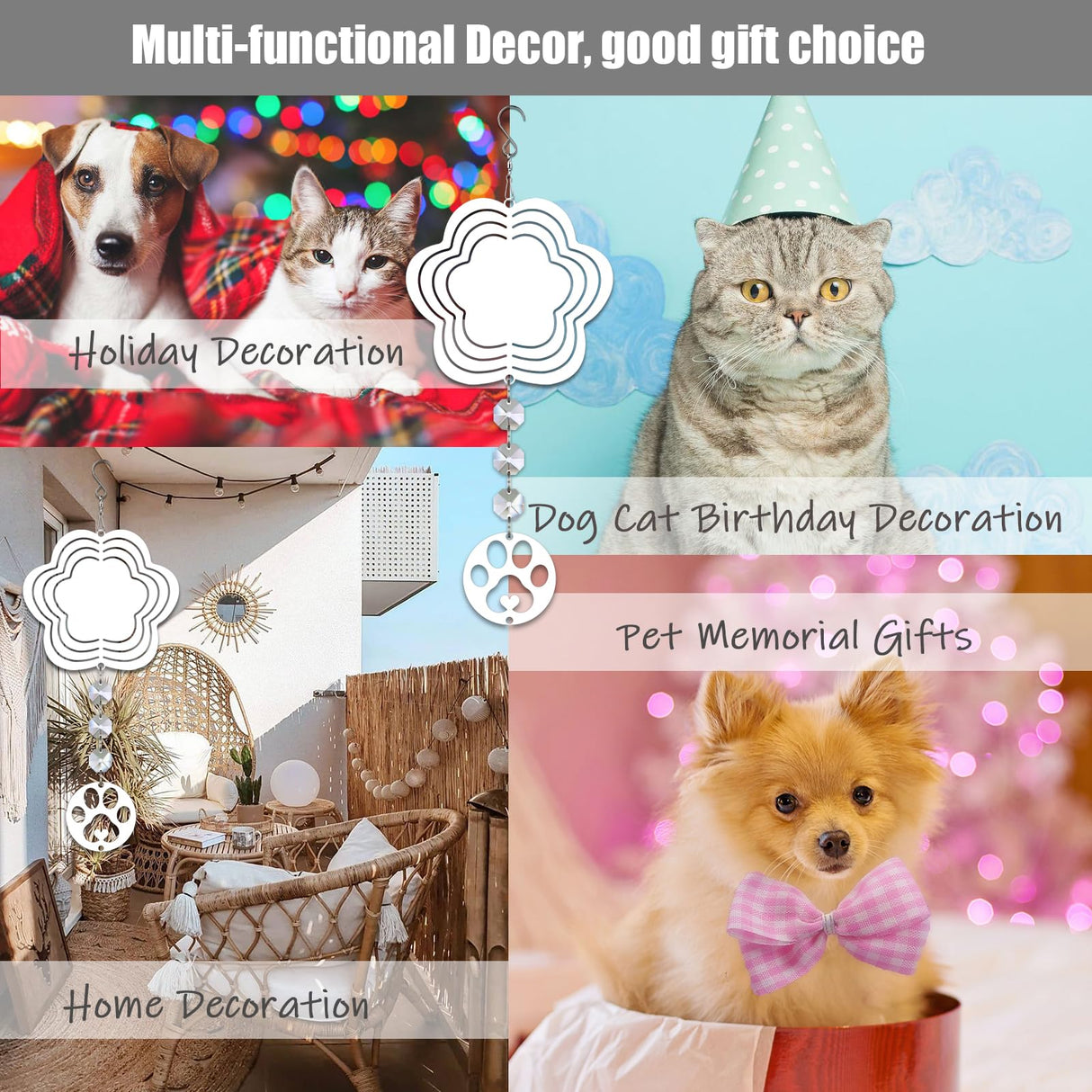 WindMage 12 Pack 4inch Sublimation Wind Spinner Blanks 3D Aluminum Metal Wind Sculpture Kinetic Spinners for Yard Indoor Ornaments Dog Cat Memorial Gifts Pet Loss Sympathy Hanging Decoration WindMage