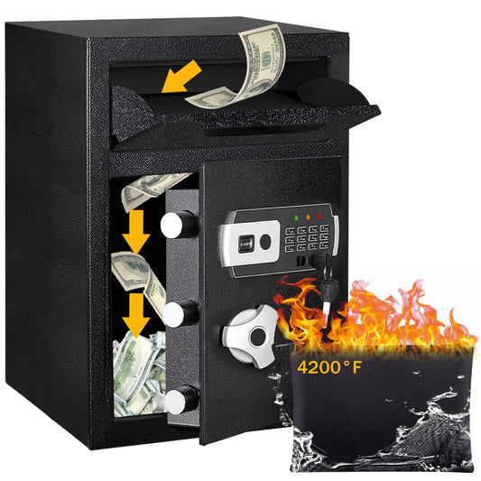 2.6 CUB Depository Drop Safe Fireproof, Front Drop Slot Lock Box with Digital Combination and Anti-Fishing, Silent Deposit Safe Box, Security Money Safe for Cash Slips Expense Business Office - WoodArtSupply