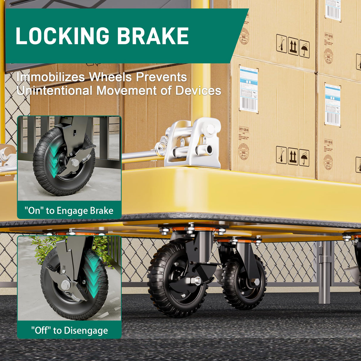 DOZAWA 6 Inch Heavy Duty Caster Wheels Set of 2 (2 Swivel with Brake), 330lb Capacity per Wheel, Solid Rubber Knobby Tread for Workbench, Cart, Dolly, Trolley, Wagon, Chicken Coop, and Outdoor Use DOZAWA