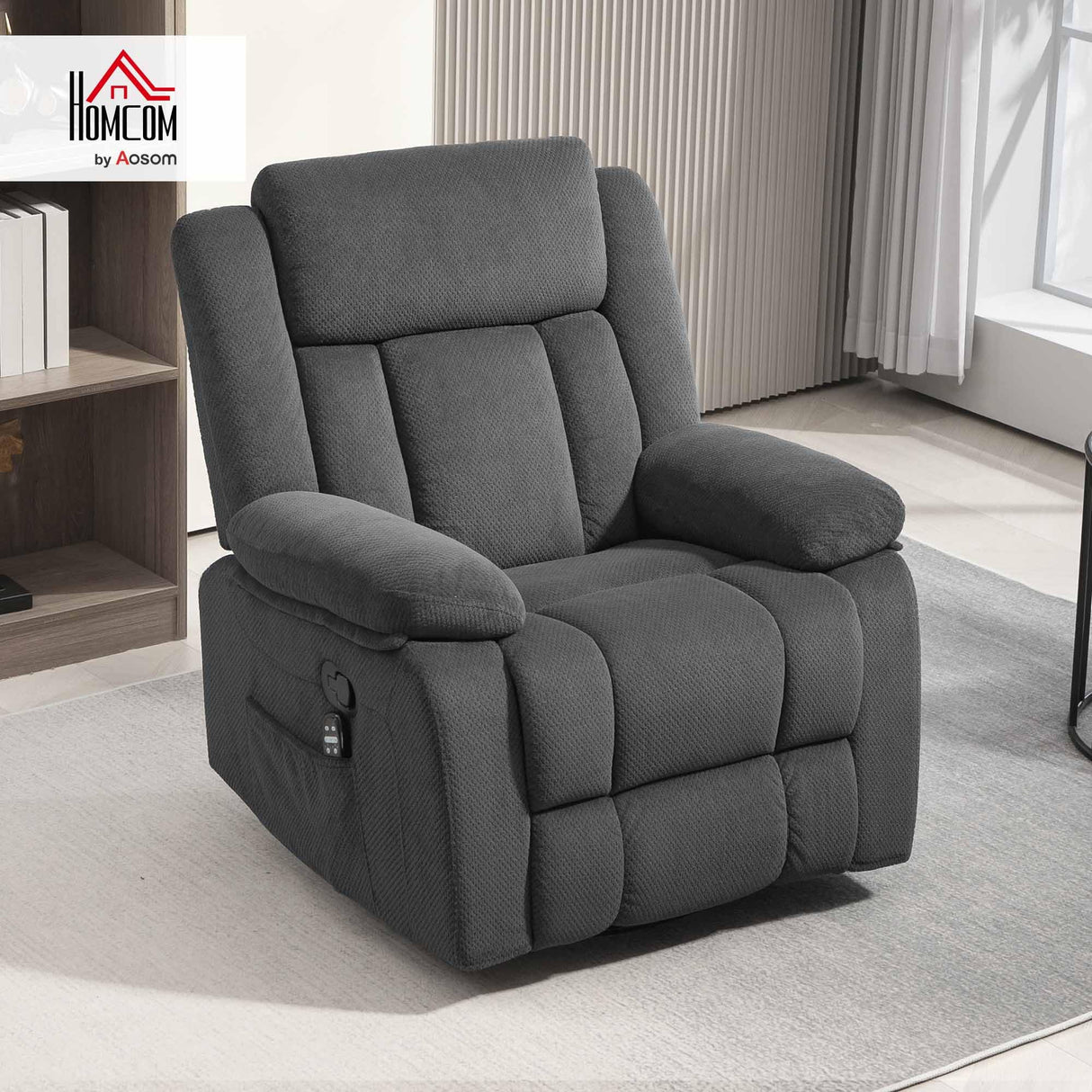 HOMCOM Recliner Chair with Vibration Massage and Heat, Oversized Swivel Rocker Single Sofa with Footrest, Remote and Side Pockets, Velvet Fabric Manual Reclining Chair for Living Room, Gray HOMCOM