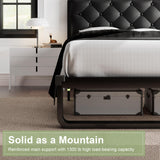 Feonase Twin Bed Frame, Upholstered Platform Bed Frame with Diamond Tufted Headboard, Heavy-Duty Steel Slats, 12" Storage Space, Noise Free, No Box Spring Needed, Easy Assembly, Black Feonase