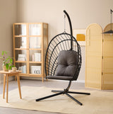 Topfuca Indoor/Outdoor Egg Hanging Chair with Stand - Patio Wicker Swing Hammock Chair. 350lbs Capacity, Cushioned. Ideal for Bedroom, Balcony, Porch, Garden. Versatile Swing Chair for All Spaces Topfuca