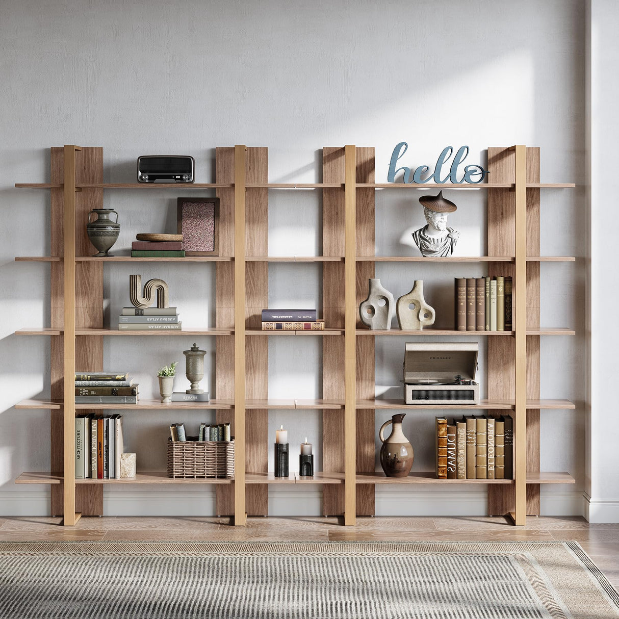 Tribesigns 5-Tier 47 Inches Wide Book Shelf Bookcase, Boho Open Bookshelves Etagere Display Office Shelving Unit, for Living Room, Office & Bedroom, Metal & Wood, Retro Brown (2) Tribesigns