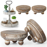 Set of 4 Mini Wood Risers for Decor Round Wooden Riser Small Wooden Stool Display Decorative Riser Stand Farmhouse Risers Rustic Wood Pedestal Stand for Plant Pot Tiered Tray Cake Food Home (Brown) Yalikop